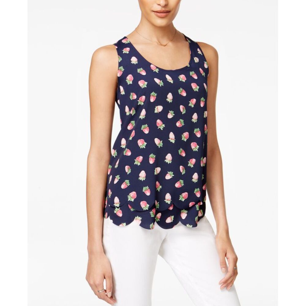 Maison Jules Strawberry Print Scalloped Hem Top